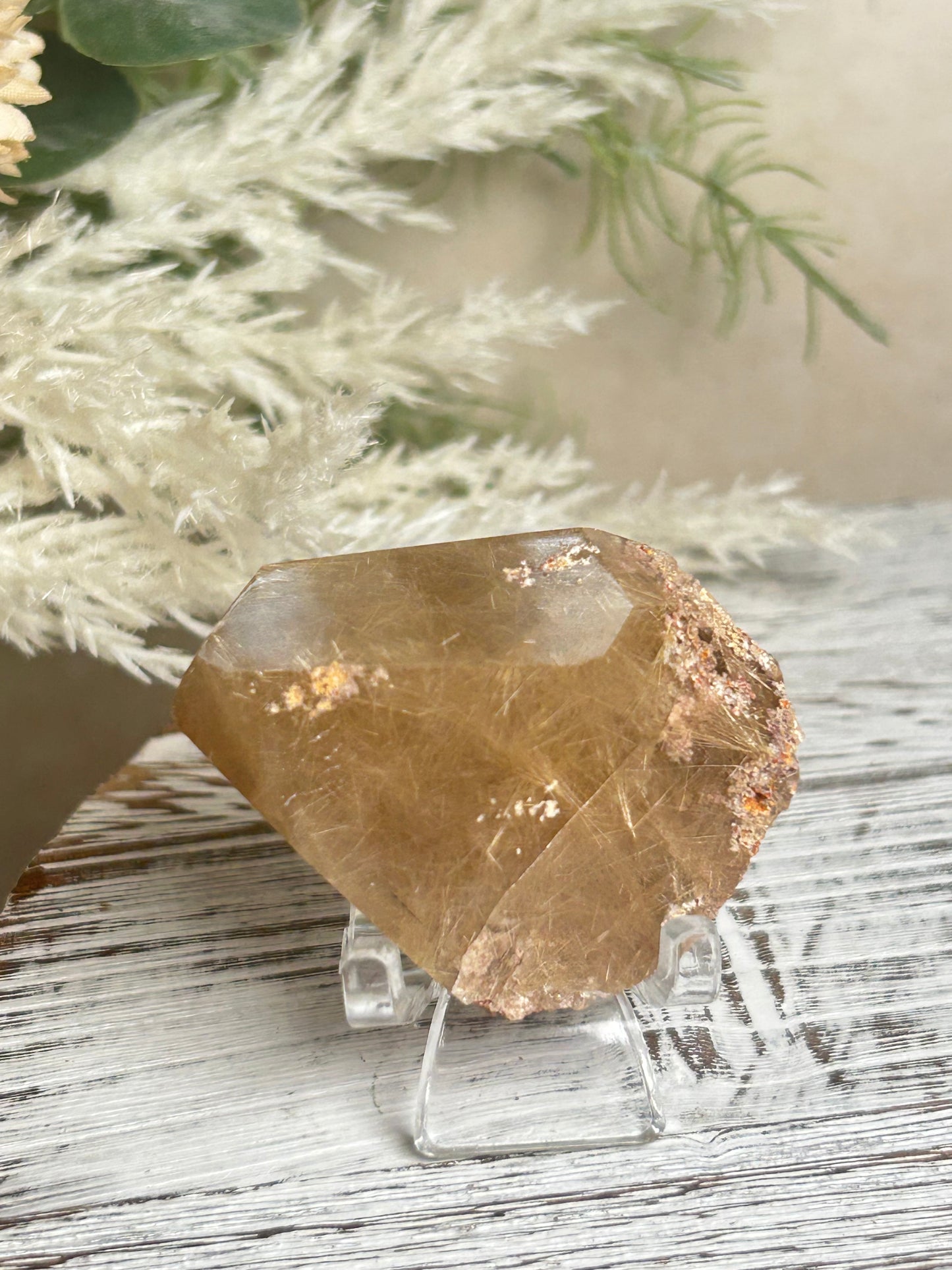 Rutilated Quartz Tower – Angel Hair Rutile - Gold Threads - Semi Polished - Stand Included