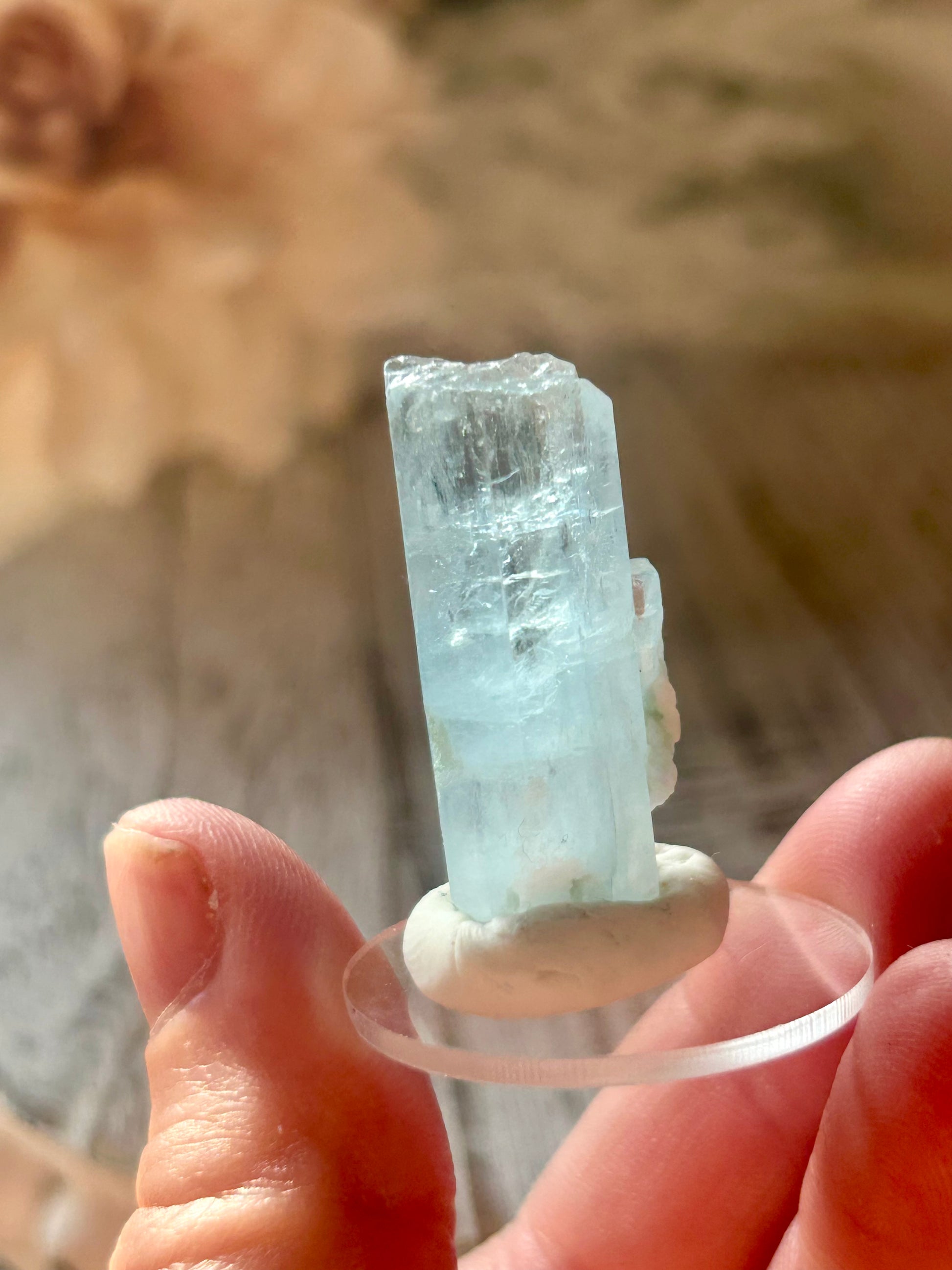 Natural Aquamarine rods from Pakistan with soft blue crystal formations and elongated natural growth.