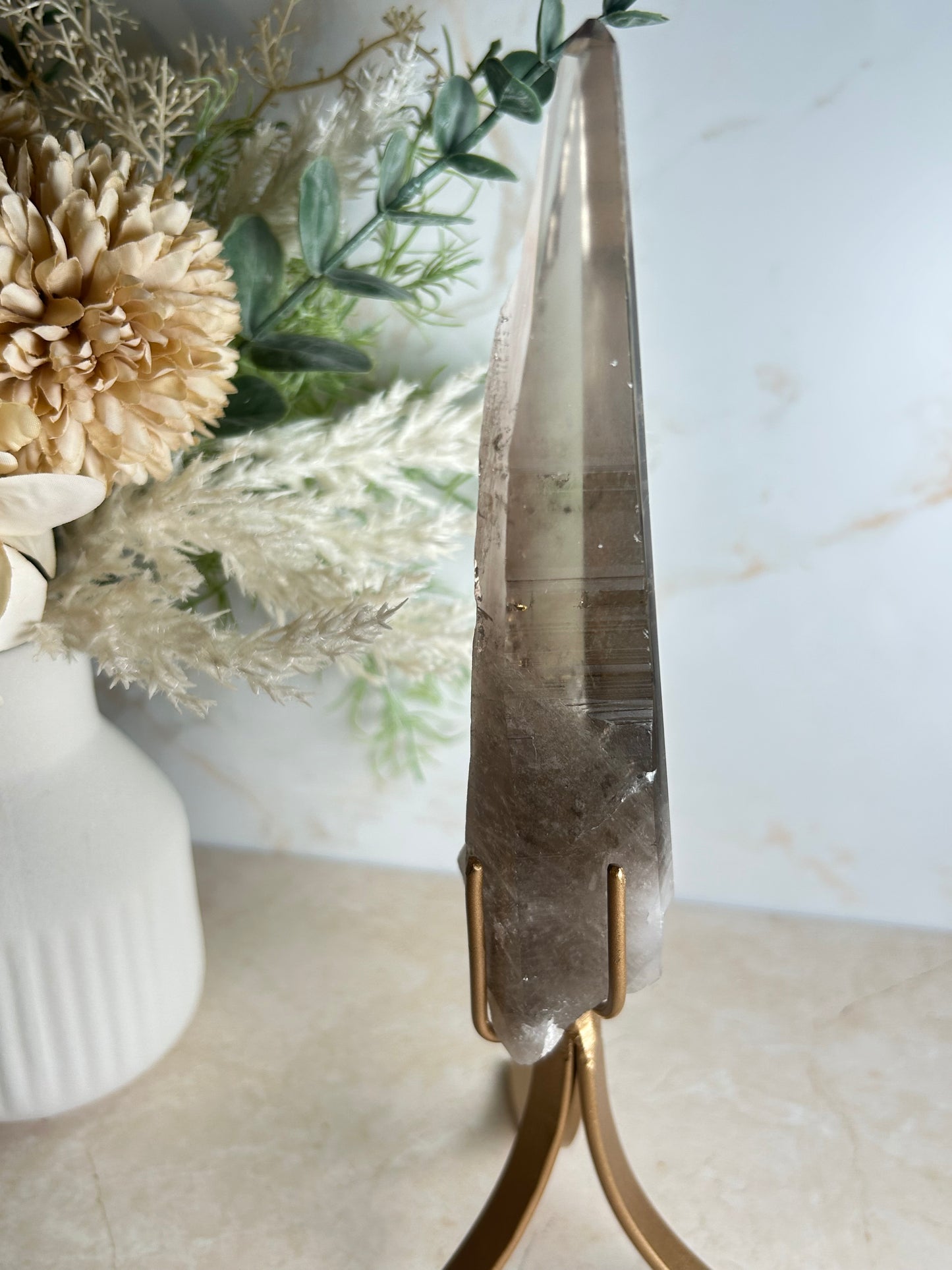 Semi-Polished Smoky Quartz Crystal on Stand – Natural Smoky Quartz Point Display Piece