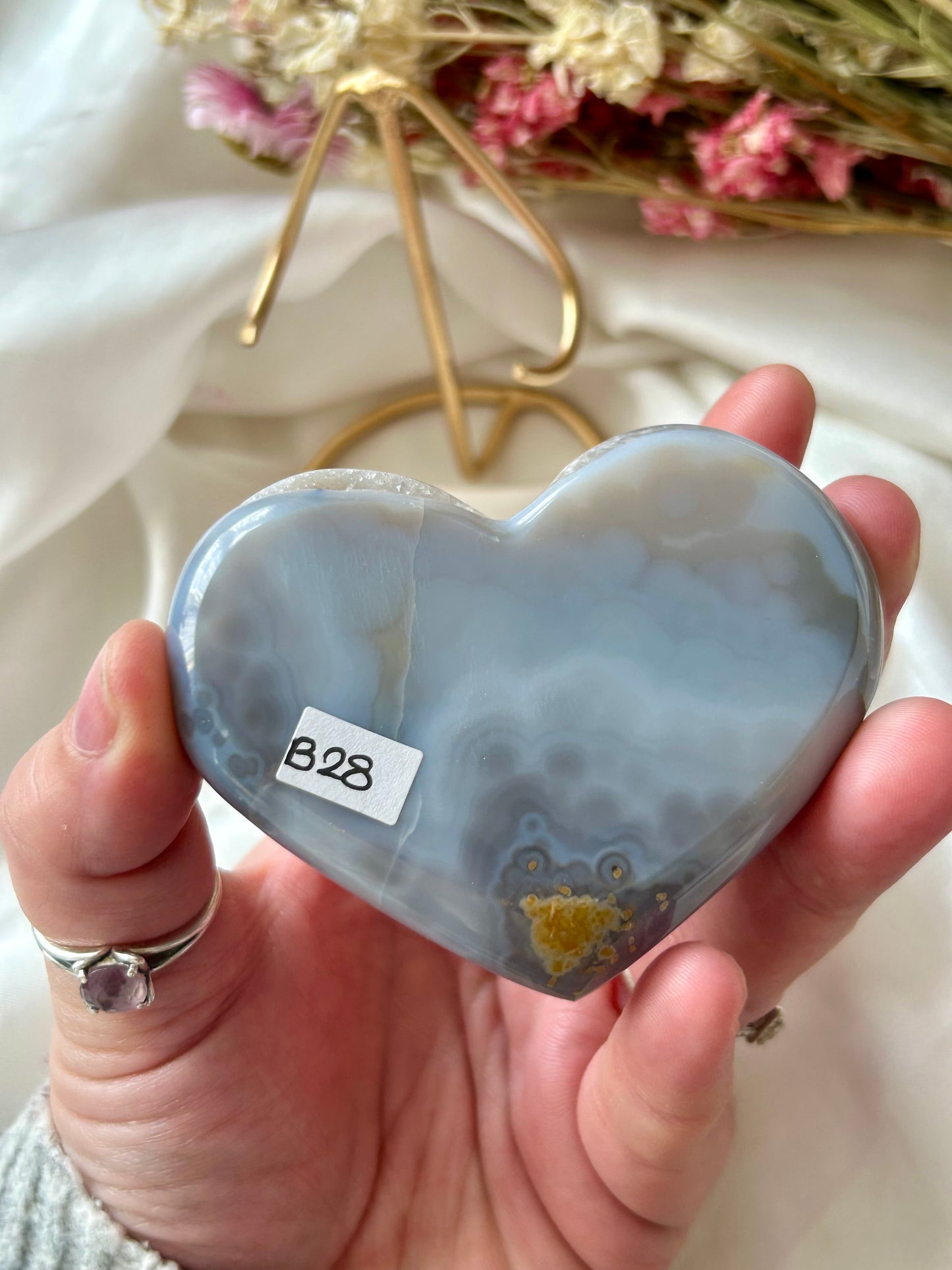 Agate Heart with gold stand