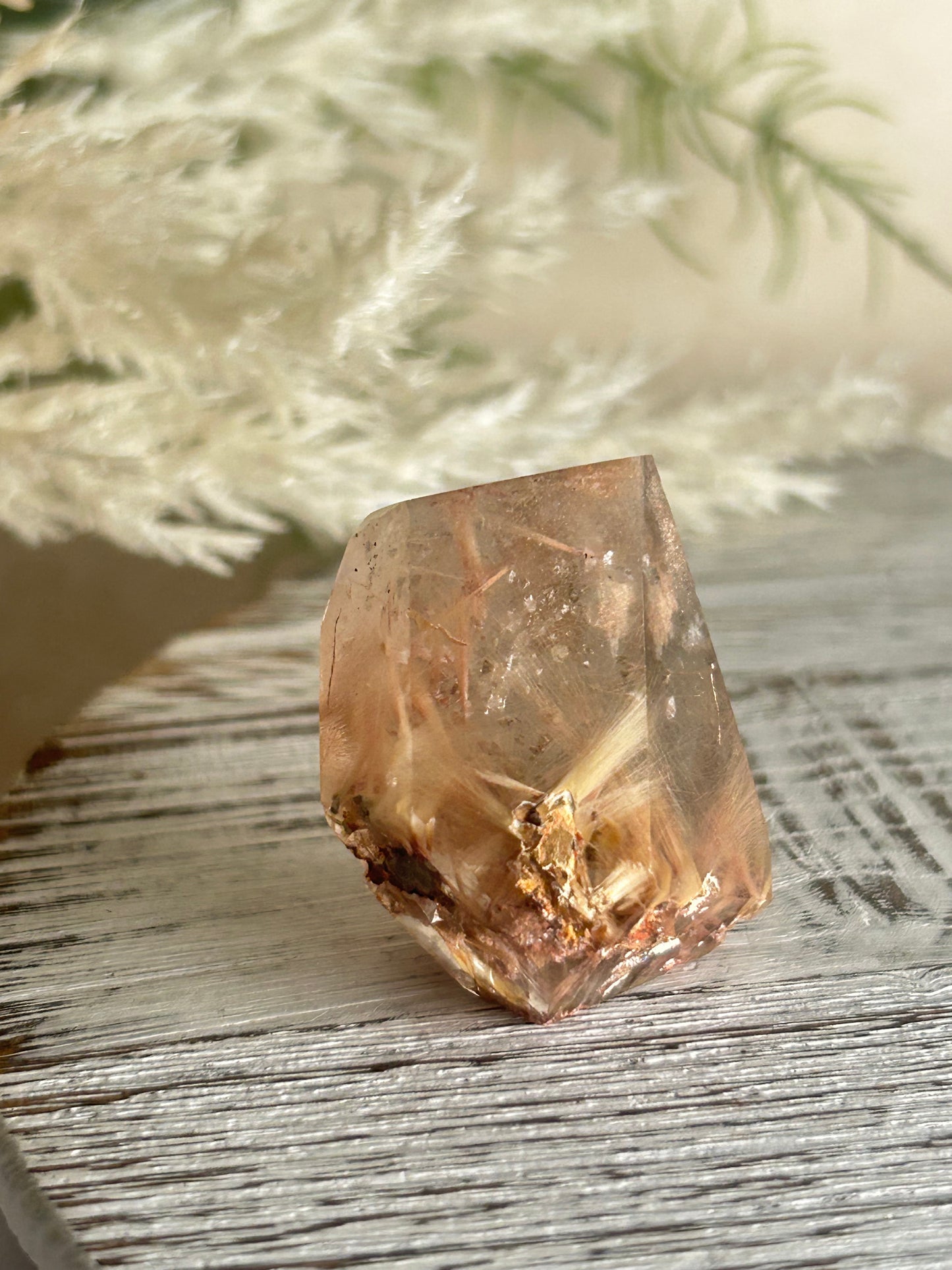 Rutilated Quartz Tower – Angel Hair Rutile - Rose Gold Threads - Semi Polished