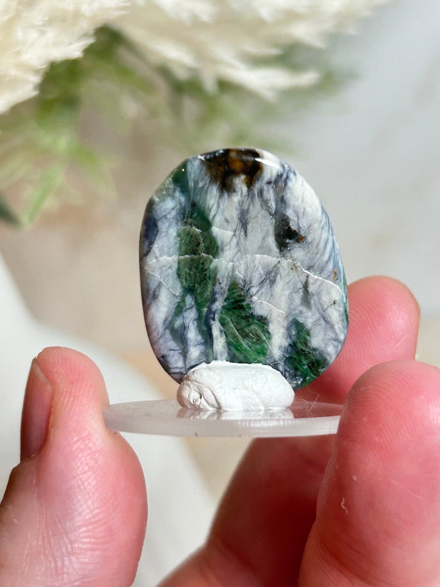 Polished Smaragdite Cabochon – French Actinolite-Rich Green Stone for Jewellery Making