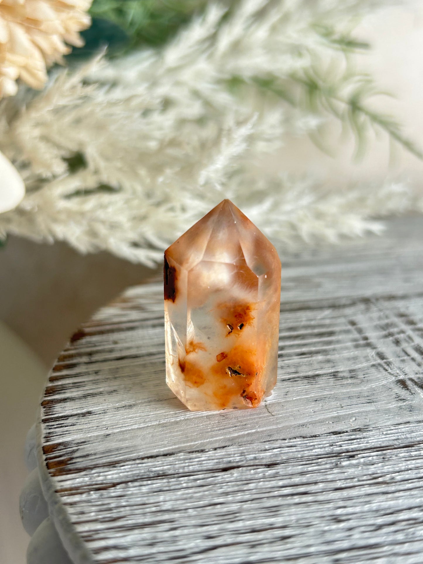 Mini Amphibole Quartz Tower – Orange Plume Inclusion