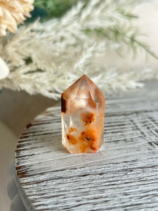 Mini Amphibole Quartz Tower – Orange Plume Inclusion