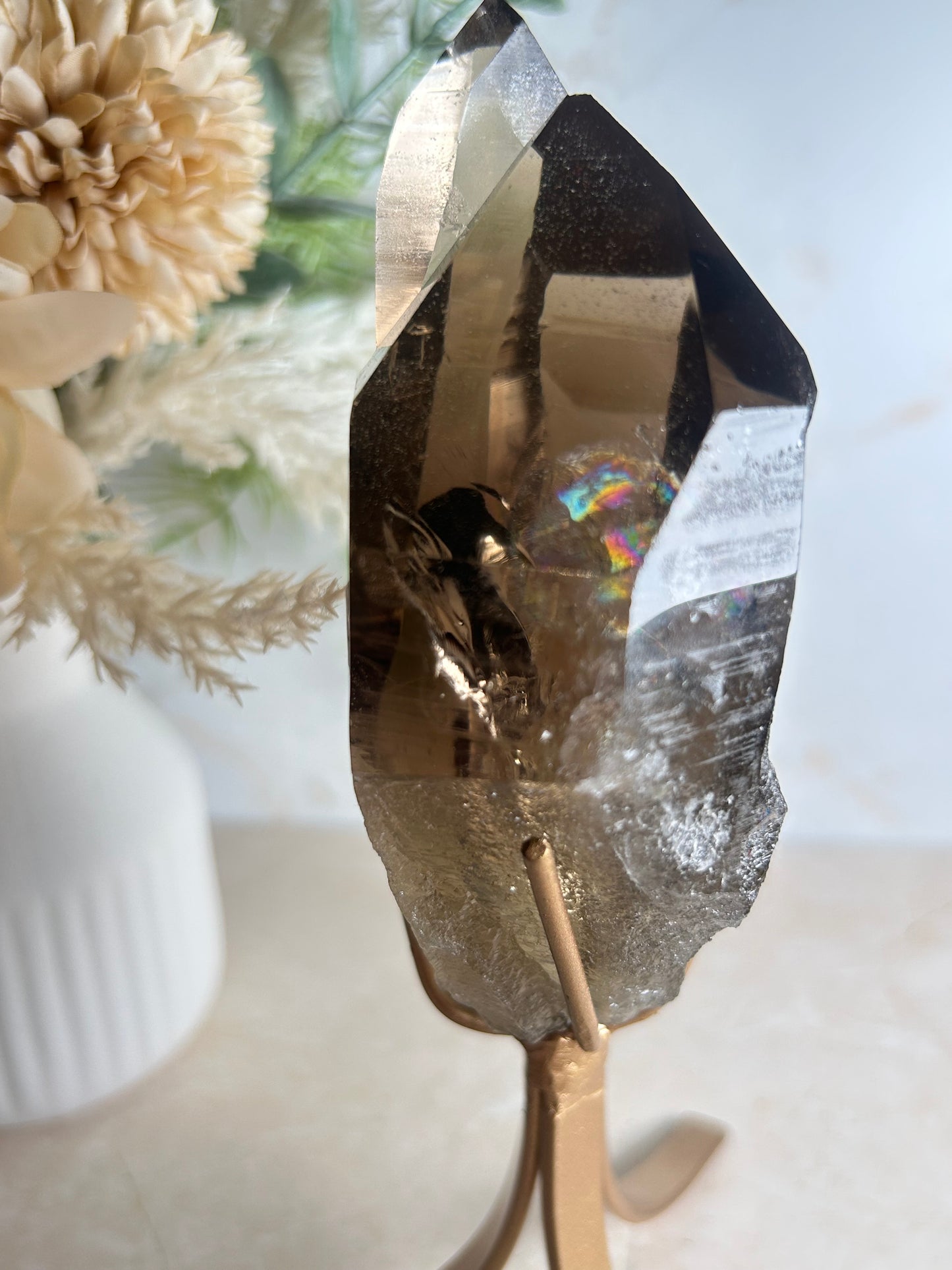 Semi-Polished Smoky Quartz Crystal on Stand – Natural Smoky Quartz Point Display Piece