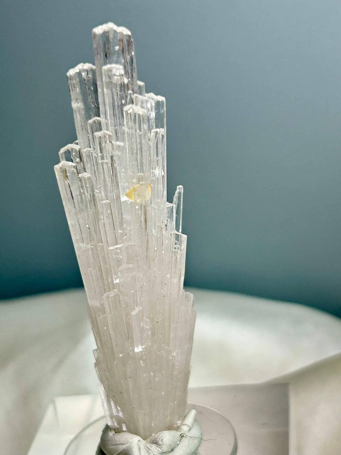 Scolecite Spray with Golden Calcite Nodules — High Grade Indian Mineral Cluster
