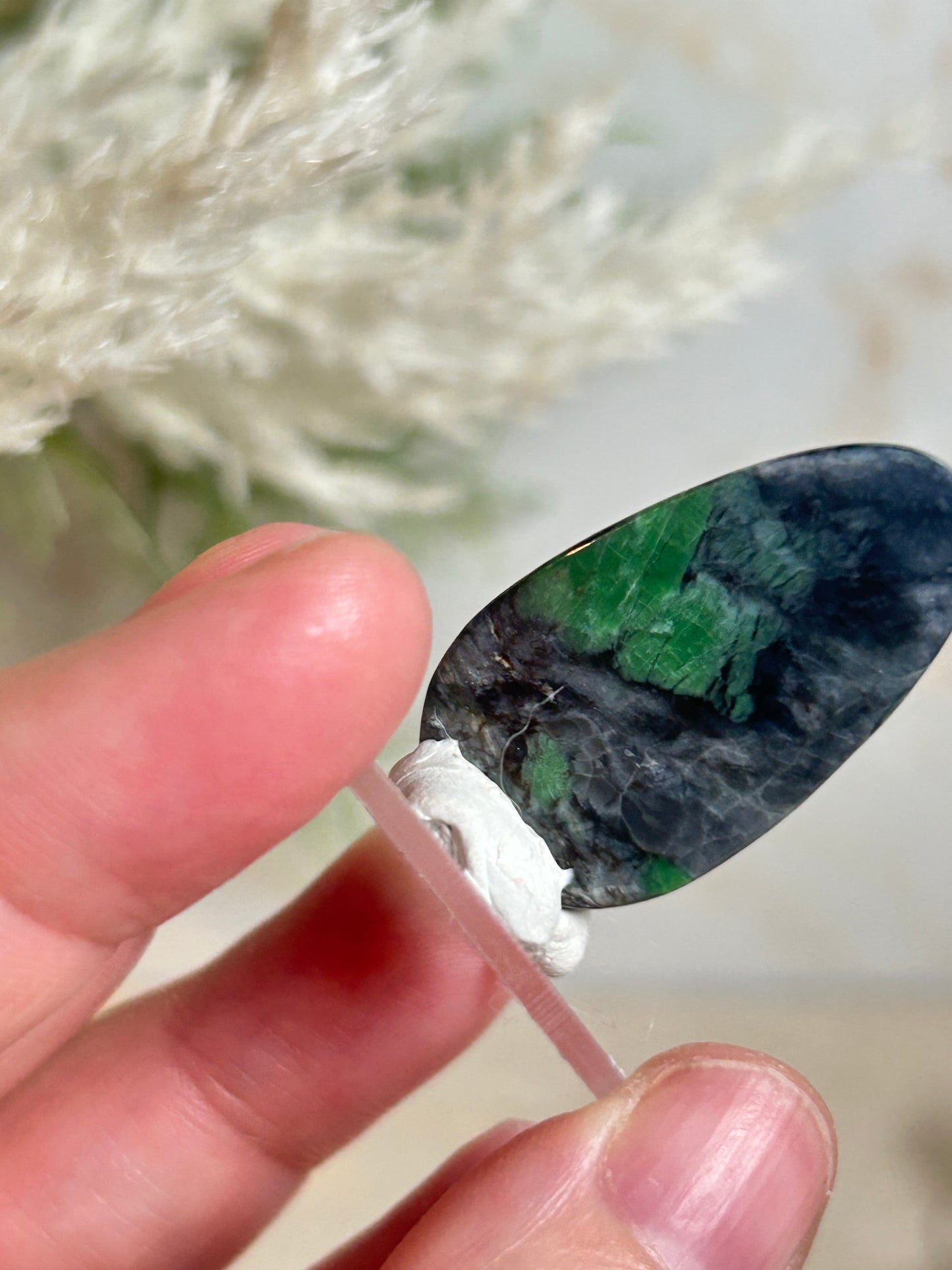 Polished Smaragdite Cabochon – French Actinolite-Rich Green Stone for Jewellery Making