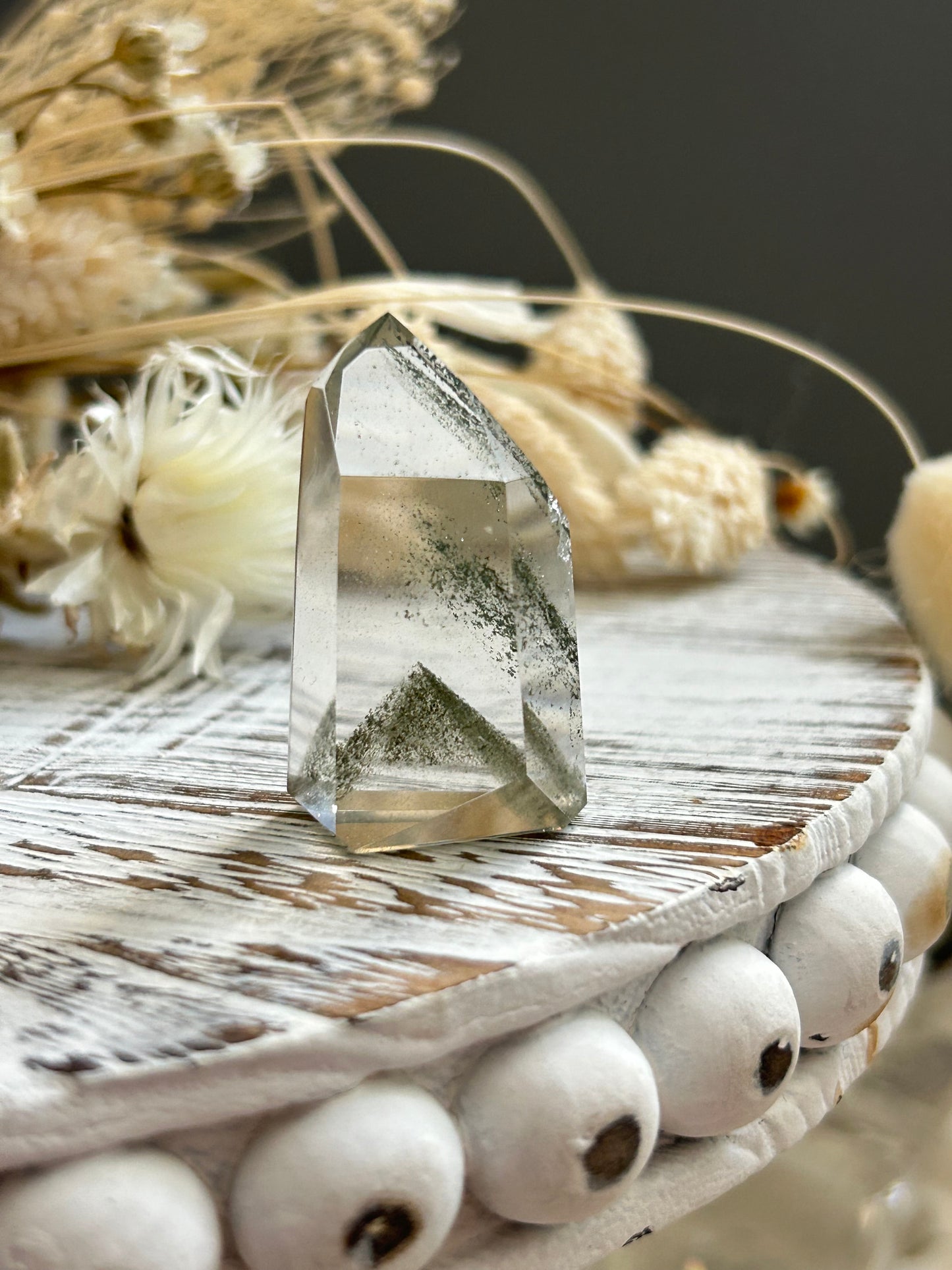 Chlorite Phantom Quartz Point – Natural Phantom Quartz with Chlorite Inclusions