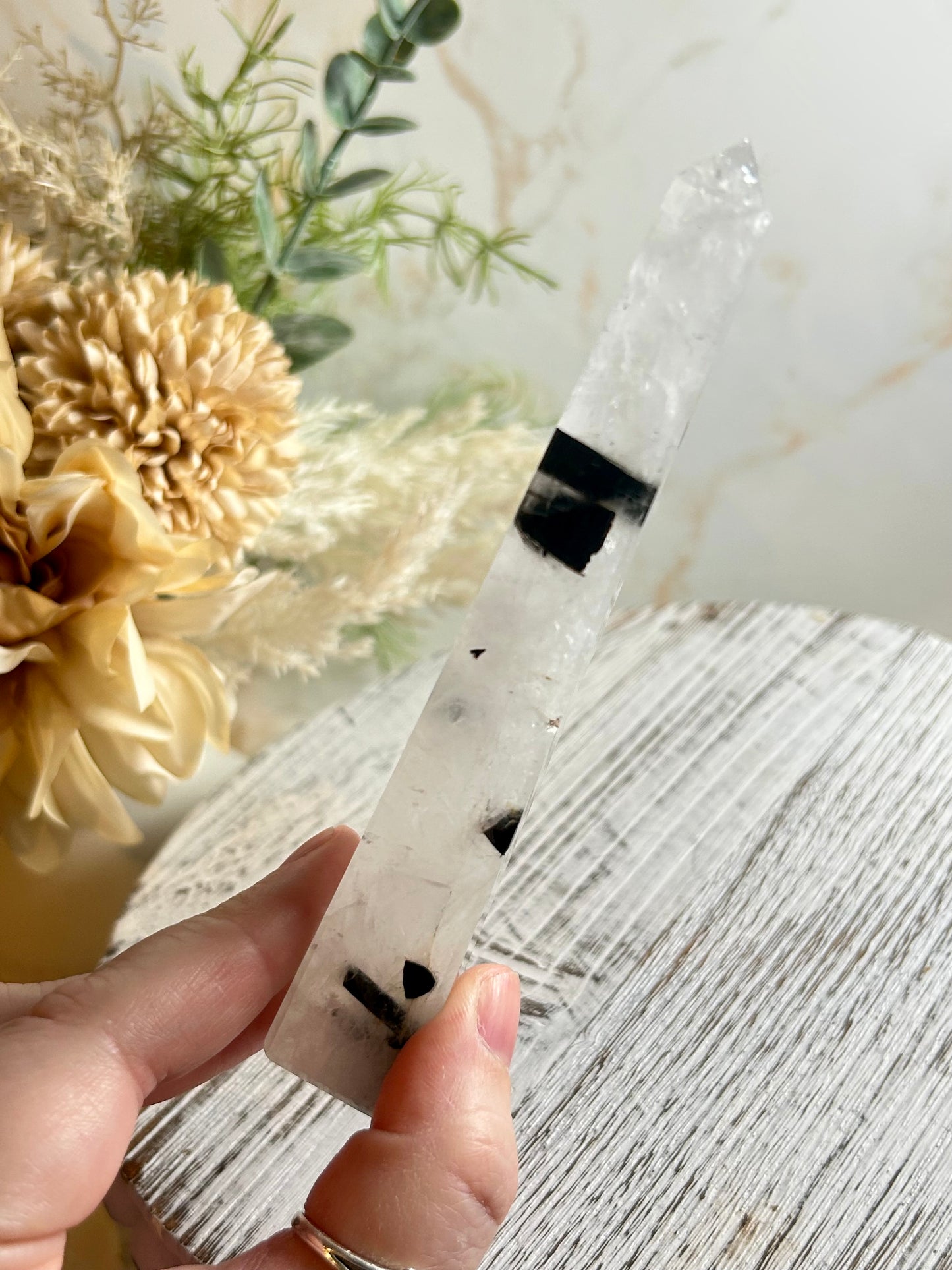 Tourmalinated Quartz Tower | Black Tourmaline in Quartz | Protection & Balance