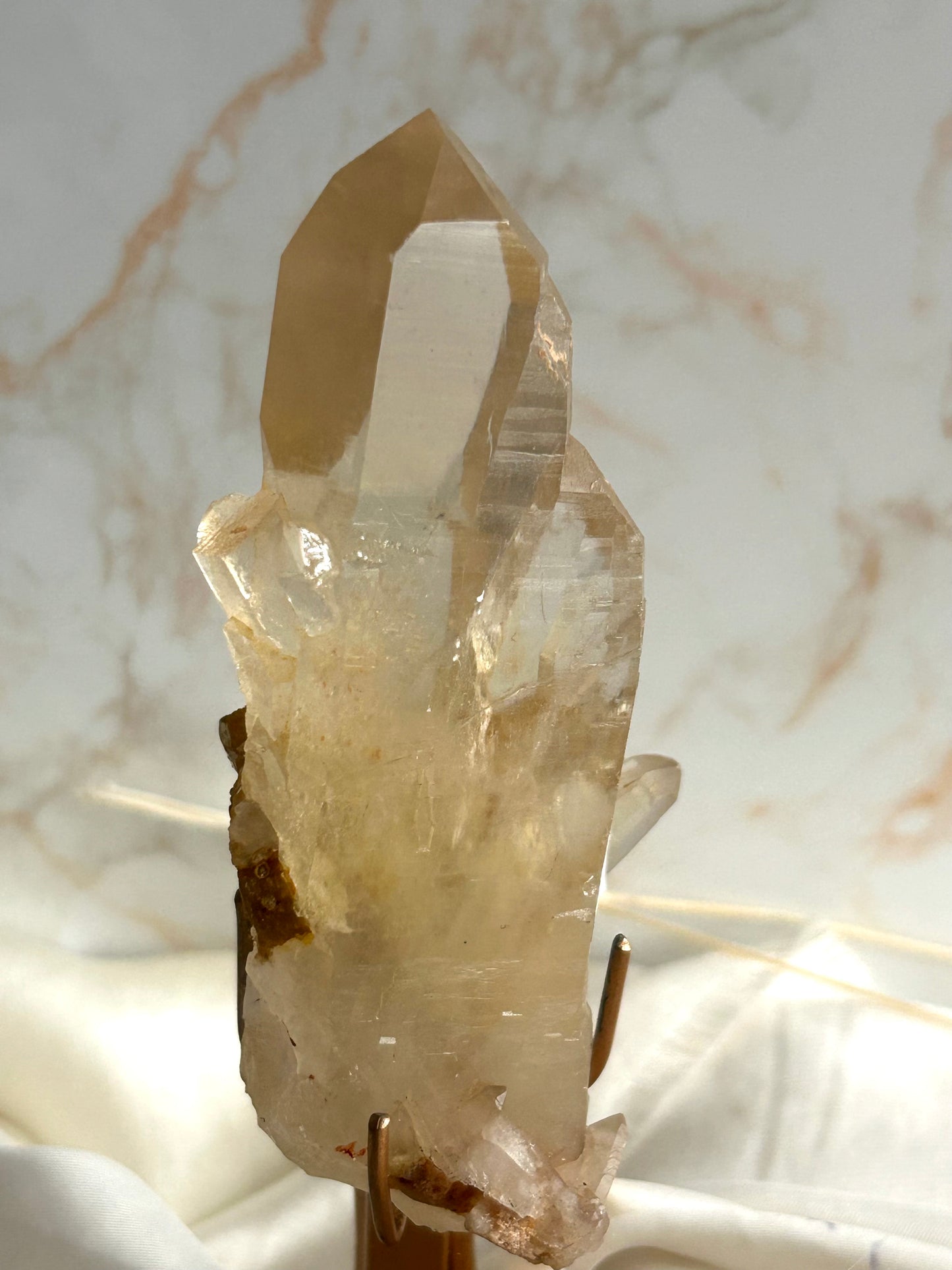 Cathedral Citrine with Albite & Muscovite – Natural Brazilian Golden Quartz Cluster | Custom stand included