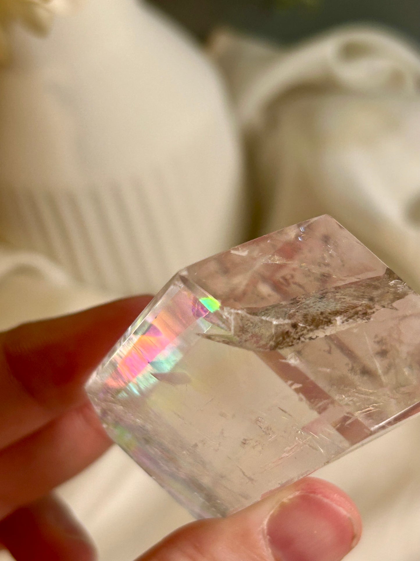 Optical Calcite Cube — Clear Iceland Spar Crystal | Rainbow Flashes