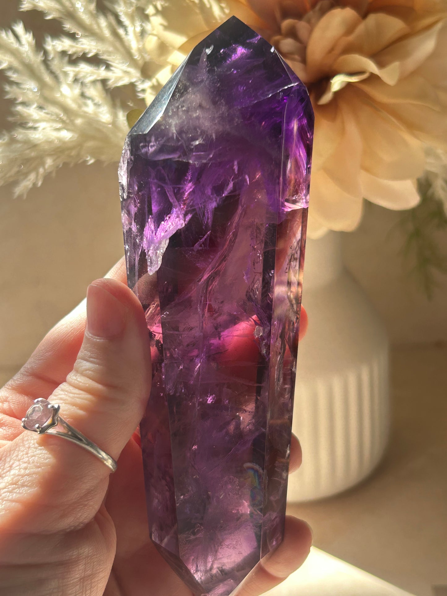 High-Grade Amethyst Point on Display Stand – Deep Violet Clarity Piece