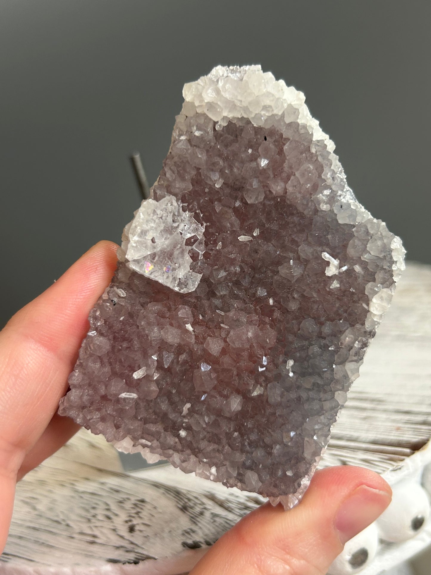 Grey Chalcedony Formation – Pune District (Pink/Purple Undertones) - Calcite Inclusion