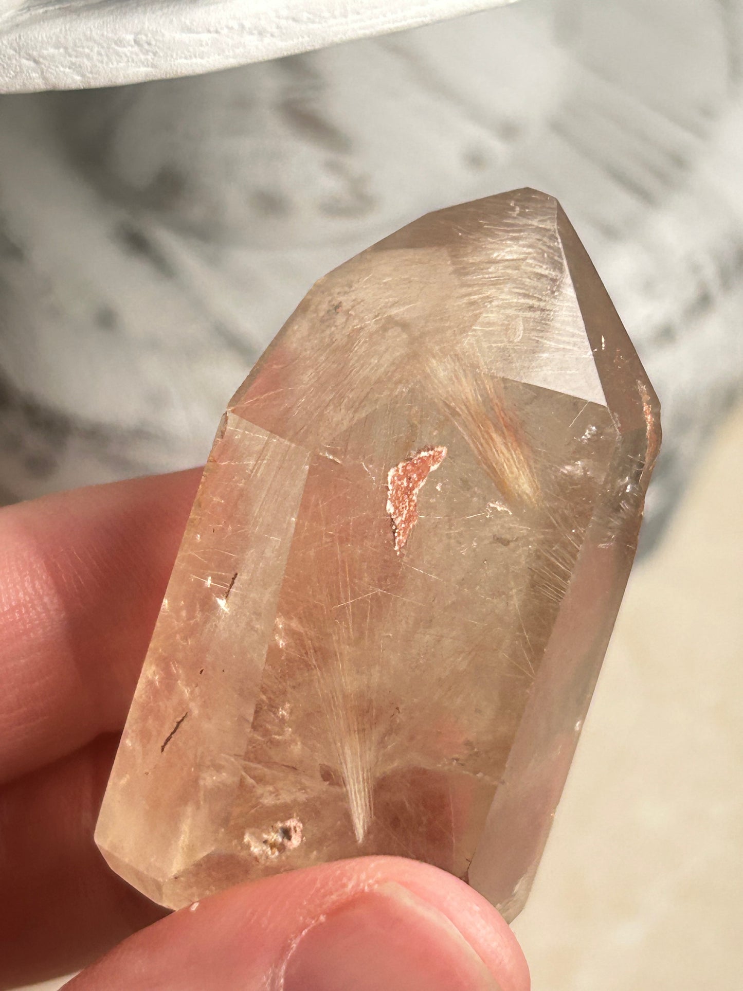 Rutilated Quartz Tower – Angel Hair Rutile - Rose Gold Threads - Semi Polished