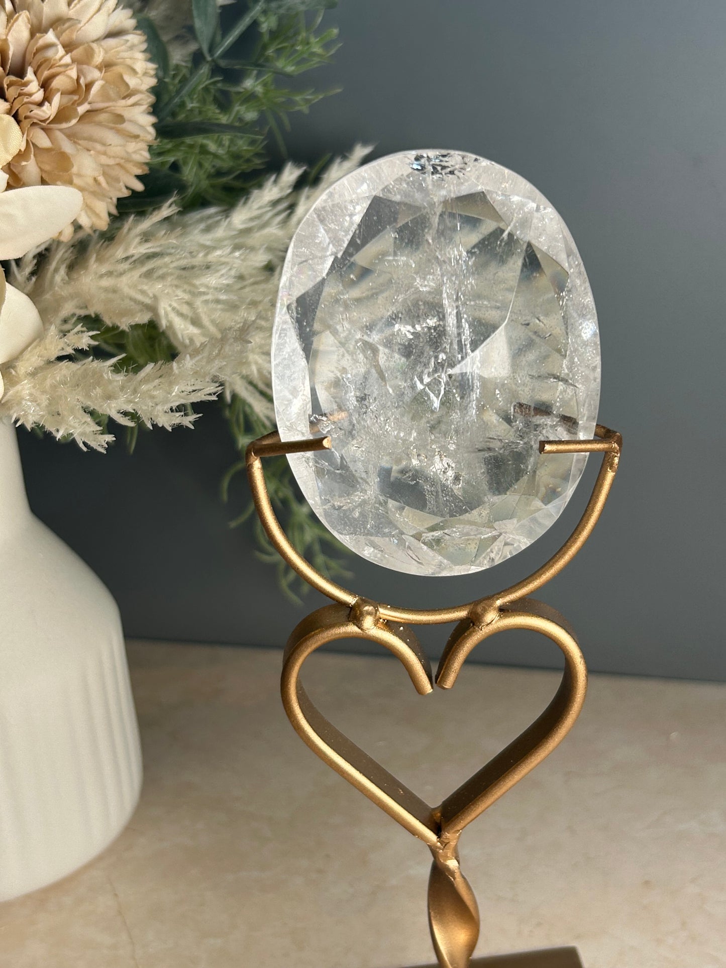 Faceted Clear Quartz Display Crystal on Custom Stand – Natural Quartz Statement Piece