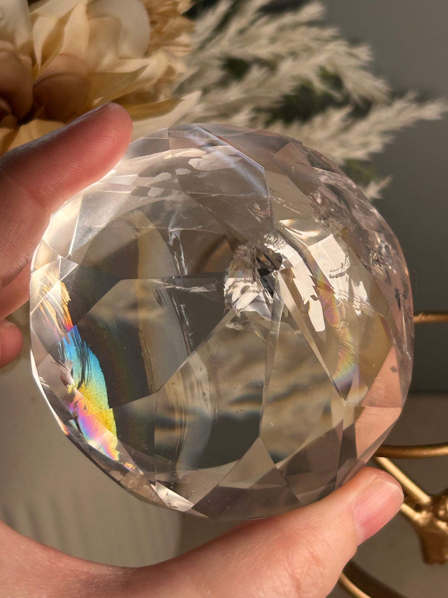 Faceted Clear Quartz Display Crystal on Custom Spinning Stand – Natural Quartz Piece