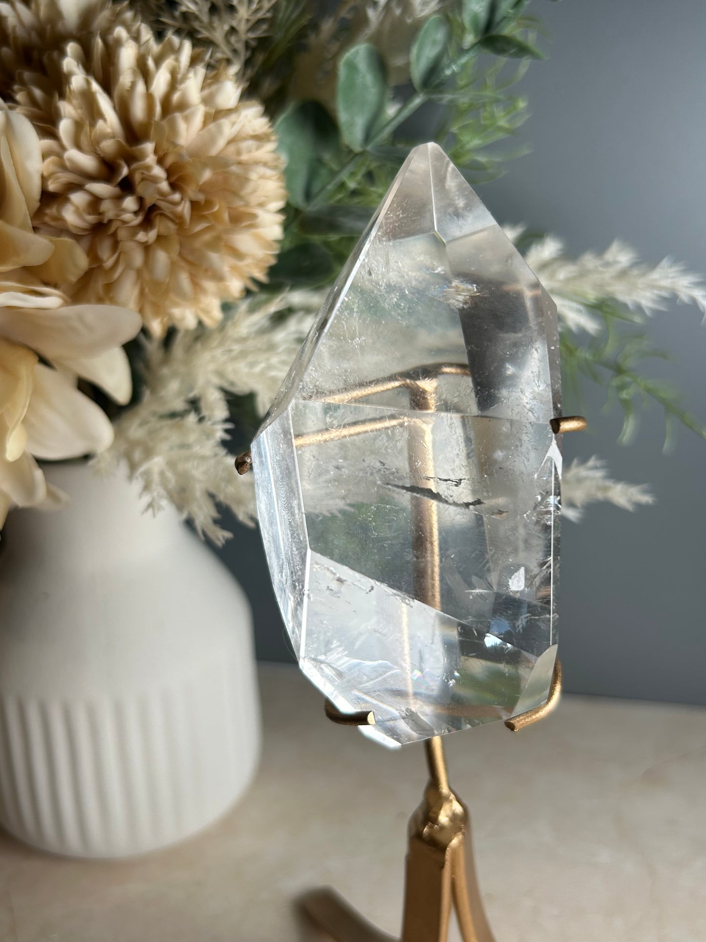 High Grade Polished Clear Quartz Freeform on Stand – Natural Quartz Display Crystal