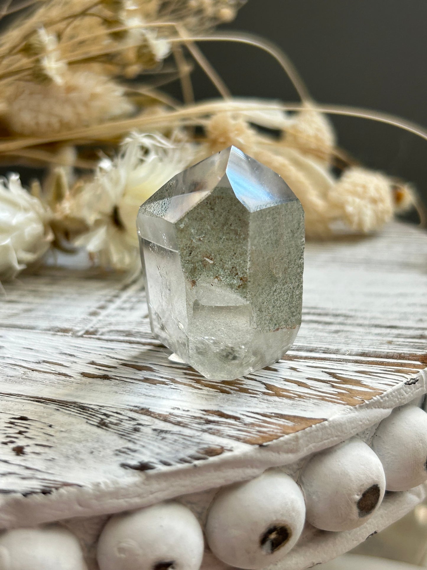 Chlorite Phantom Quartz Point – Natural Phantom Quartz with Chlorite Inclusions