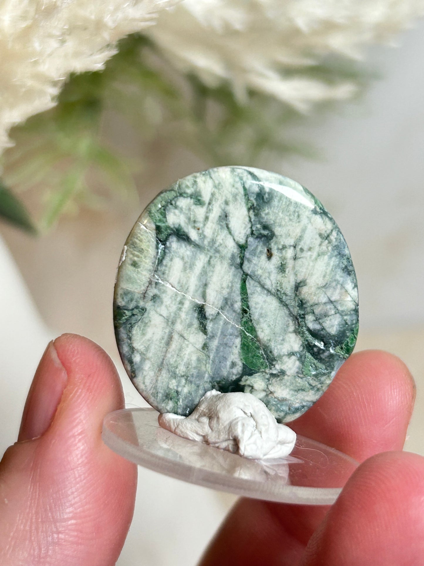 Polished Smaragdite Cabochon – French Actinolite-Rich Green Stone for Jewellery Making