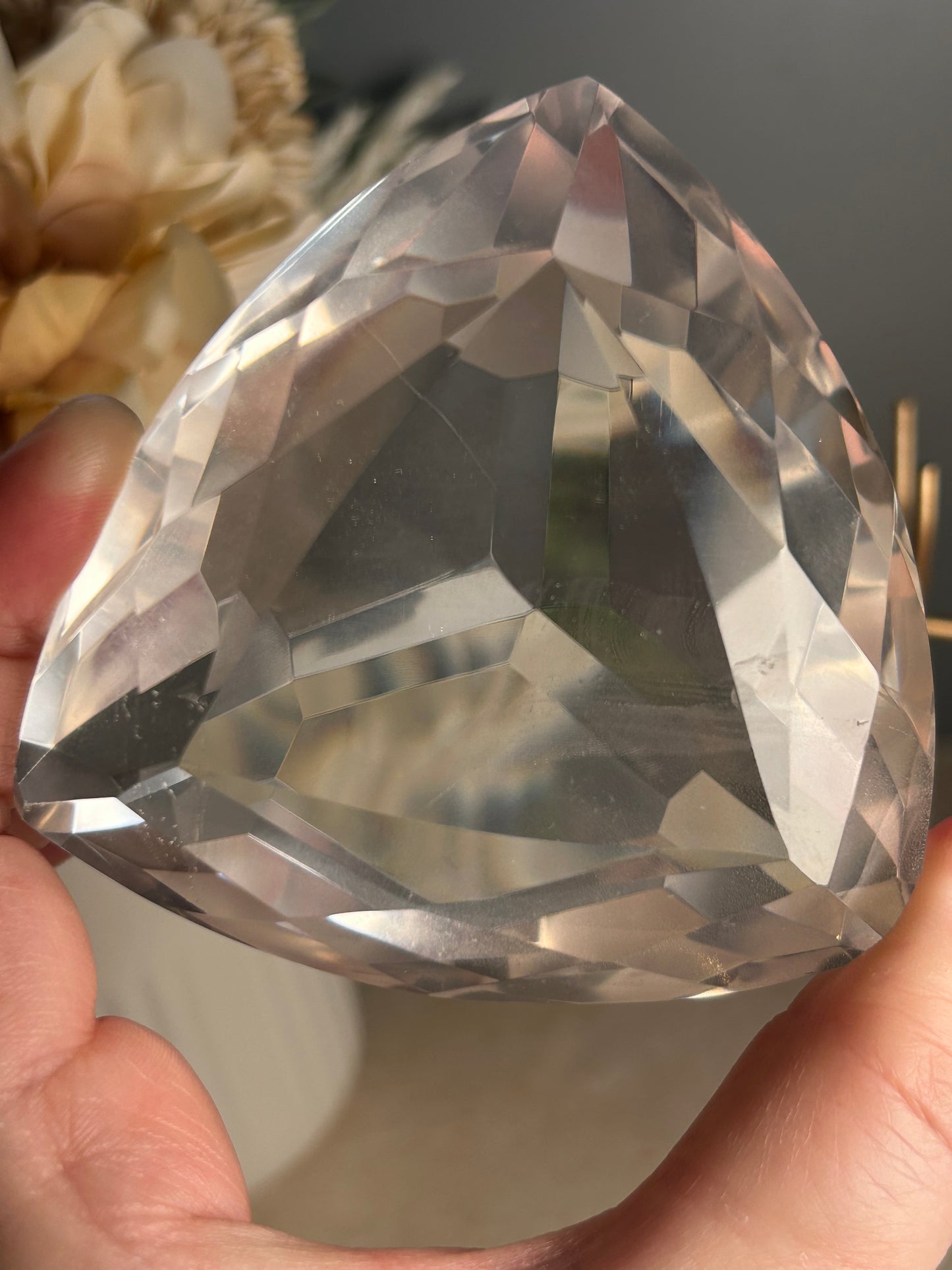 Faceted Clear Quartz Display Crystal on Custom Stand – Natural Quartz Piece - Iron “Butterfly” Inclusion