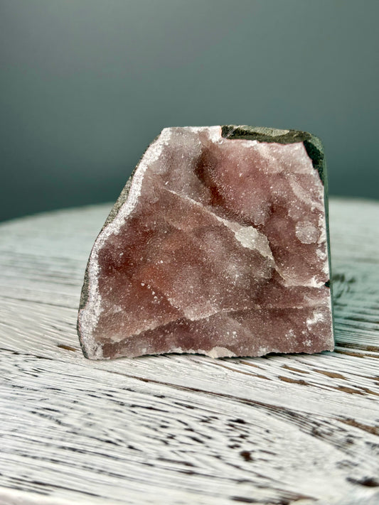 Grey Chalcedony specimen with layered colour growth and gentle shimmer