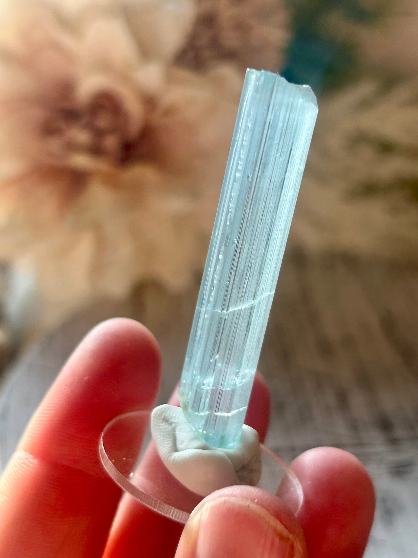 Natural Aquamarine rods from Pakistan with soft blue crystal formations and elongated natural growth.