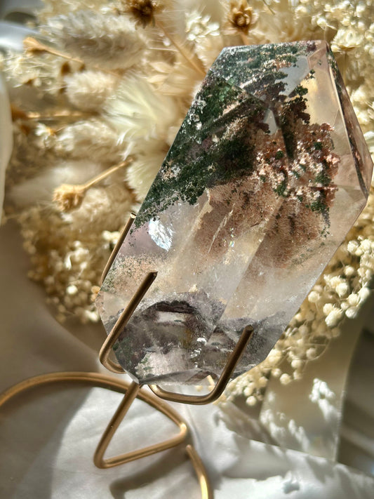 Large Lodolite on gold display stand