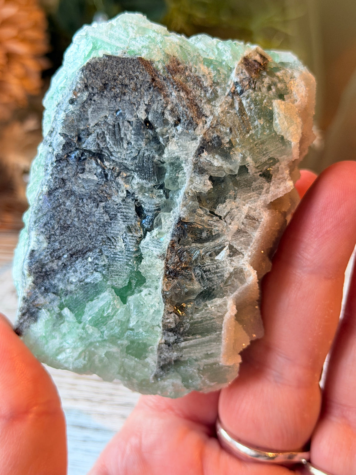 Green Sugar Fluorite Cluster - Stand Included