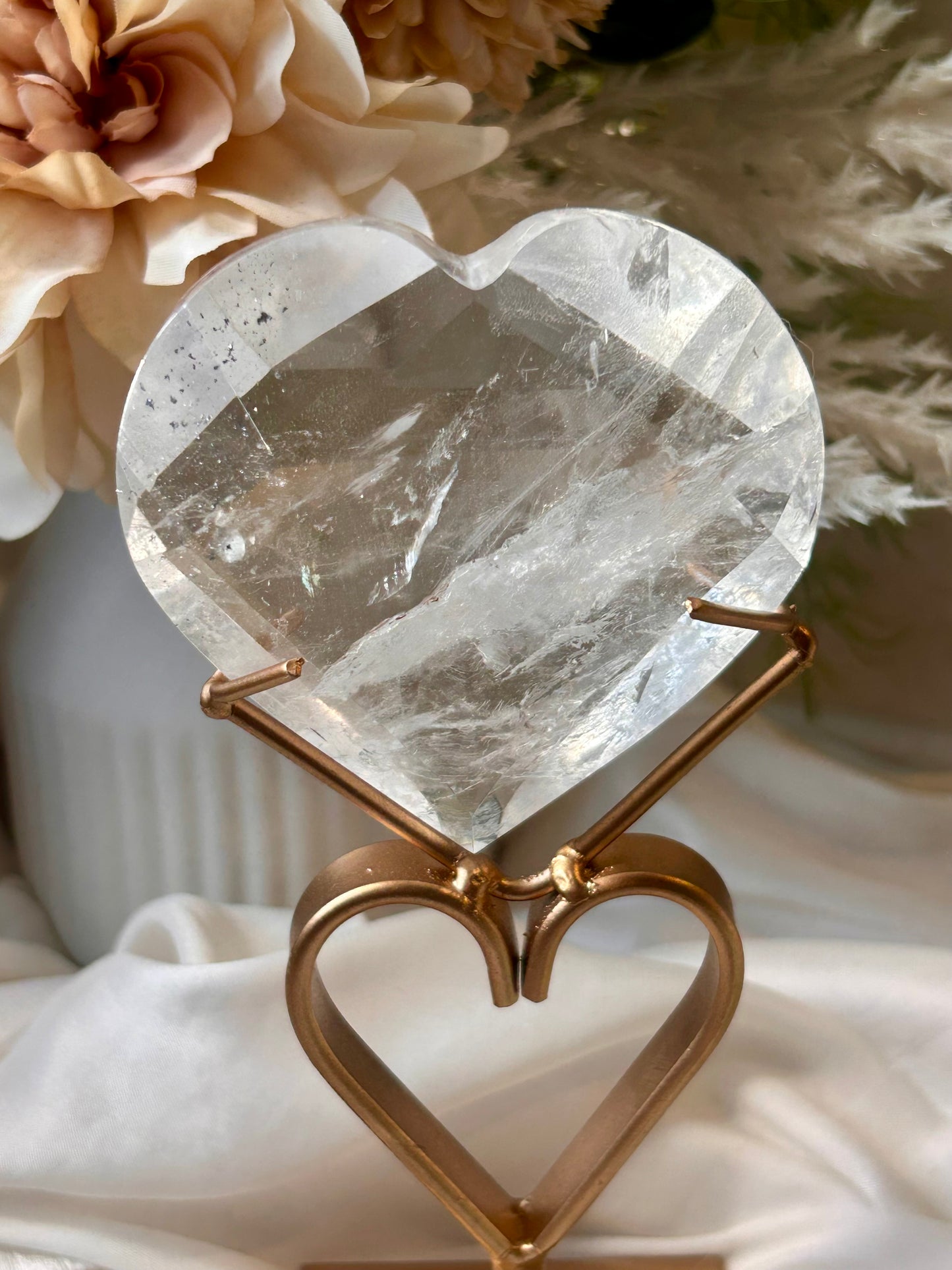 Faceted Clear Quartz Display Crystal on Custom Stand – Natural Quartz Piece - Hematite Inclusions