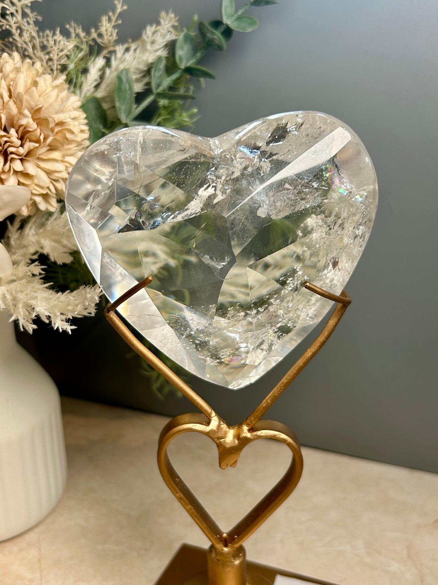 Faceted Clear Quartz Display Crystal on  Spinning Stand – Natural Quartz Statement Piece
