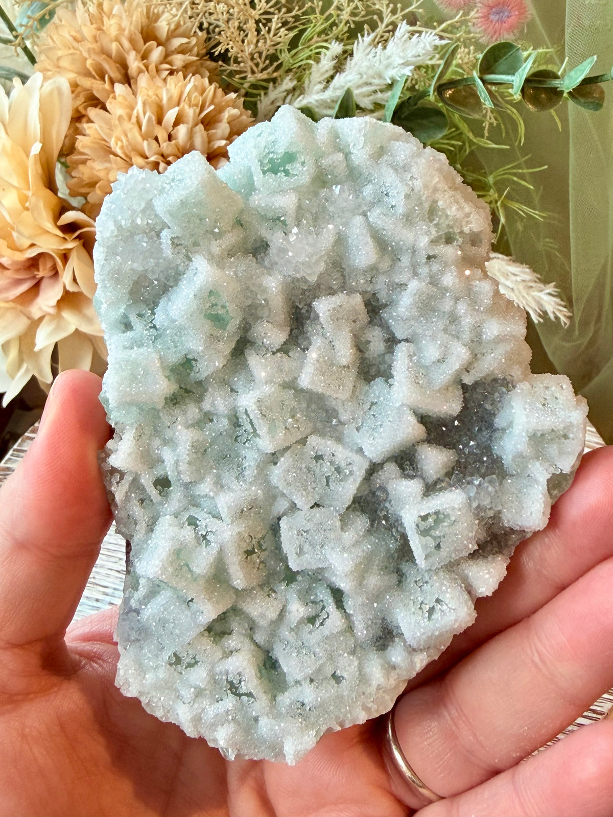 Green Sugar Fluorite Cluster - Double Sided - Stand Included