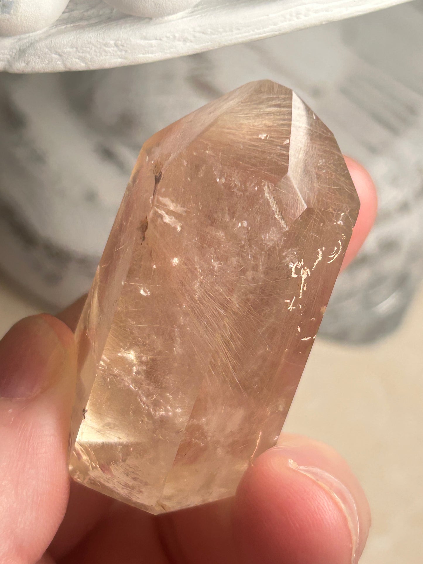 Rutilated Quartz Tower – Angel Hair Rutile - Rose Gold Threads - Semi Polished