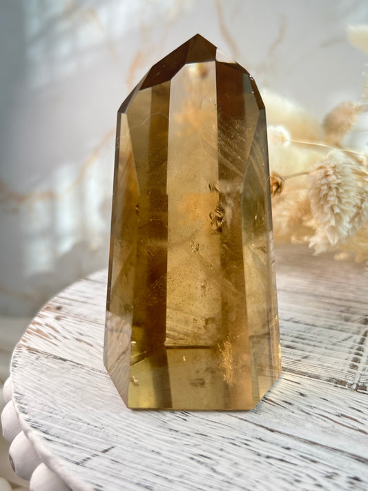 Natural Citrine tower crystal with golden honey hue from Brazil