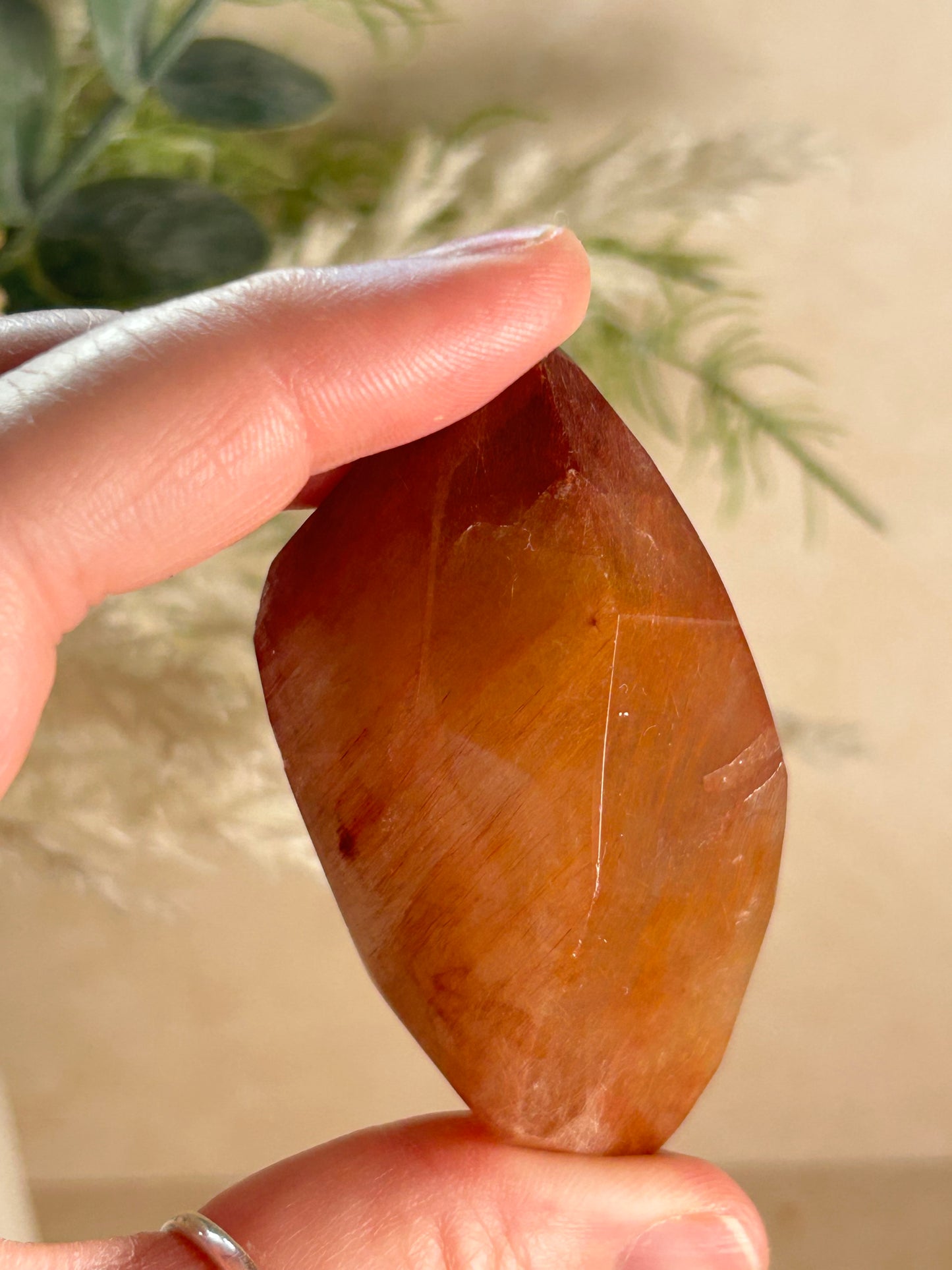 Sunset Amphibole Quartz Freeform – Orange and Red Wisp Inclusion