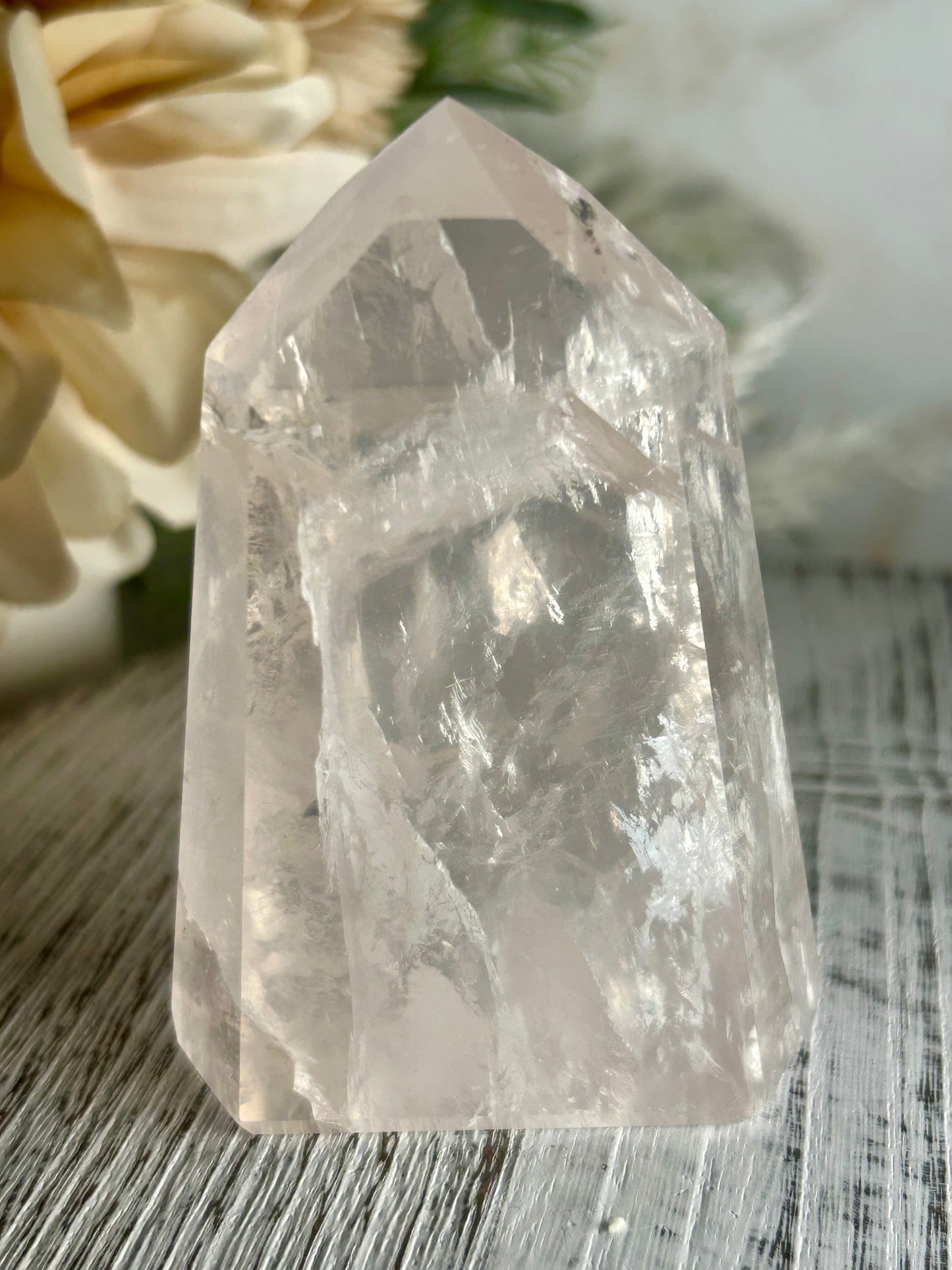 Icy Pink Girasol Quartz Tower – Polished Semi-Translucent Crystal Point