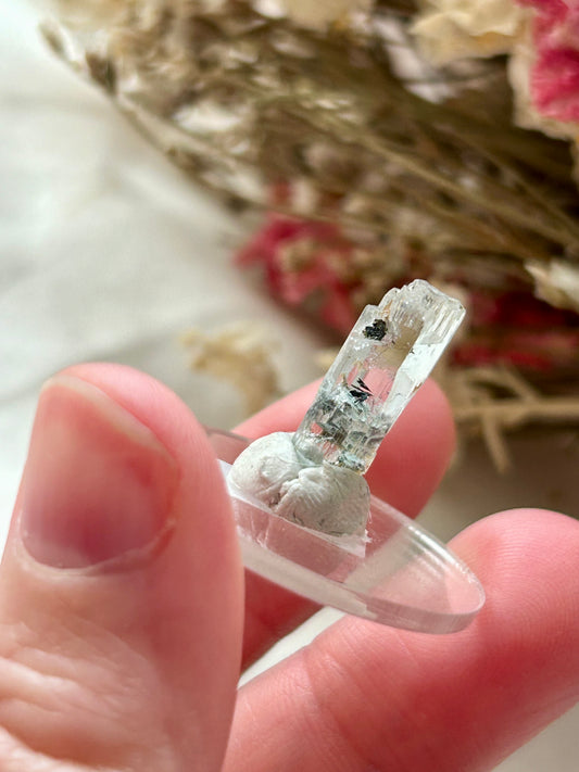 Aquamarine with black rutile (tourmaline)