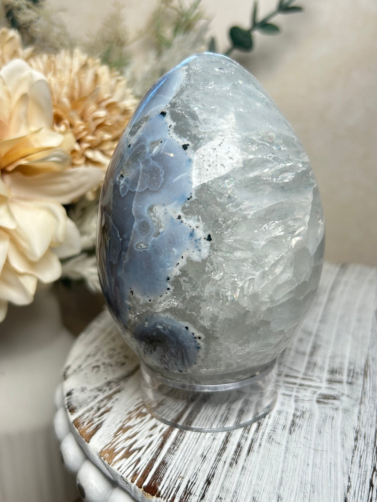 Rainbow Amethyst & Agate Egg | Polished Crystal Egg | Green Amethyst Agate Display Piece