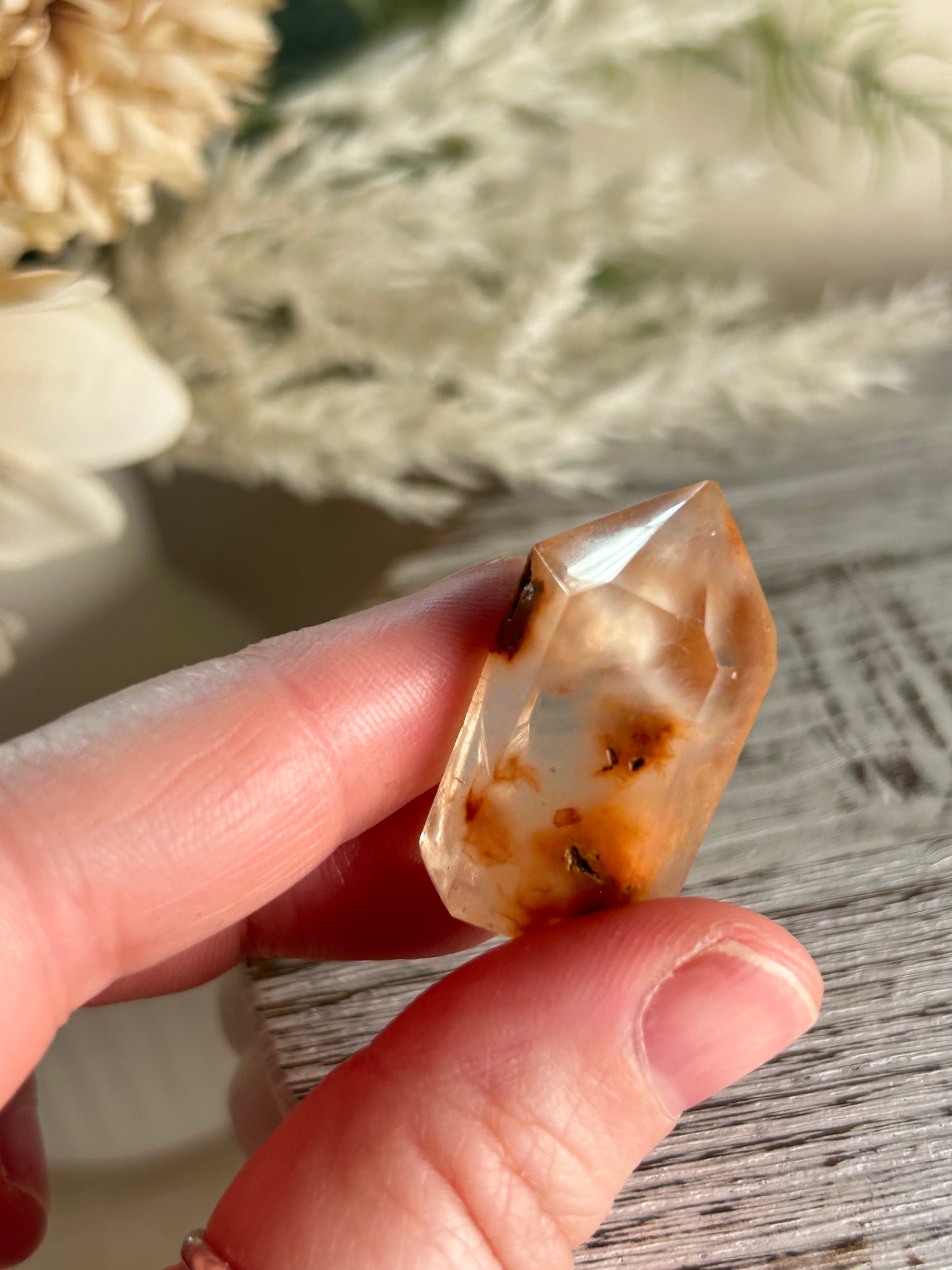 Mini Amphibole Quartz Tower – Orange Plume Inclusion