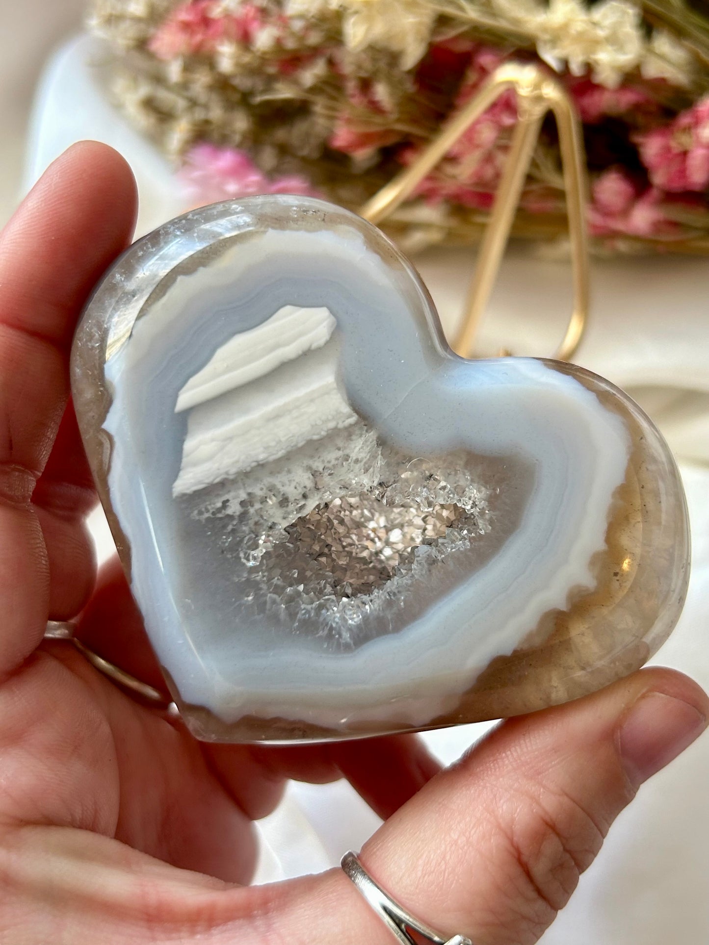 Agate Heart with gold stand