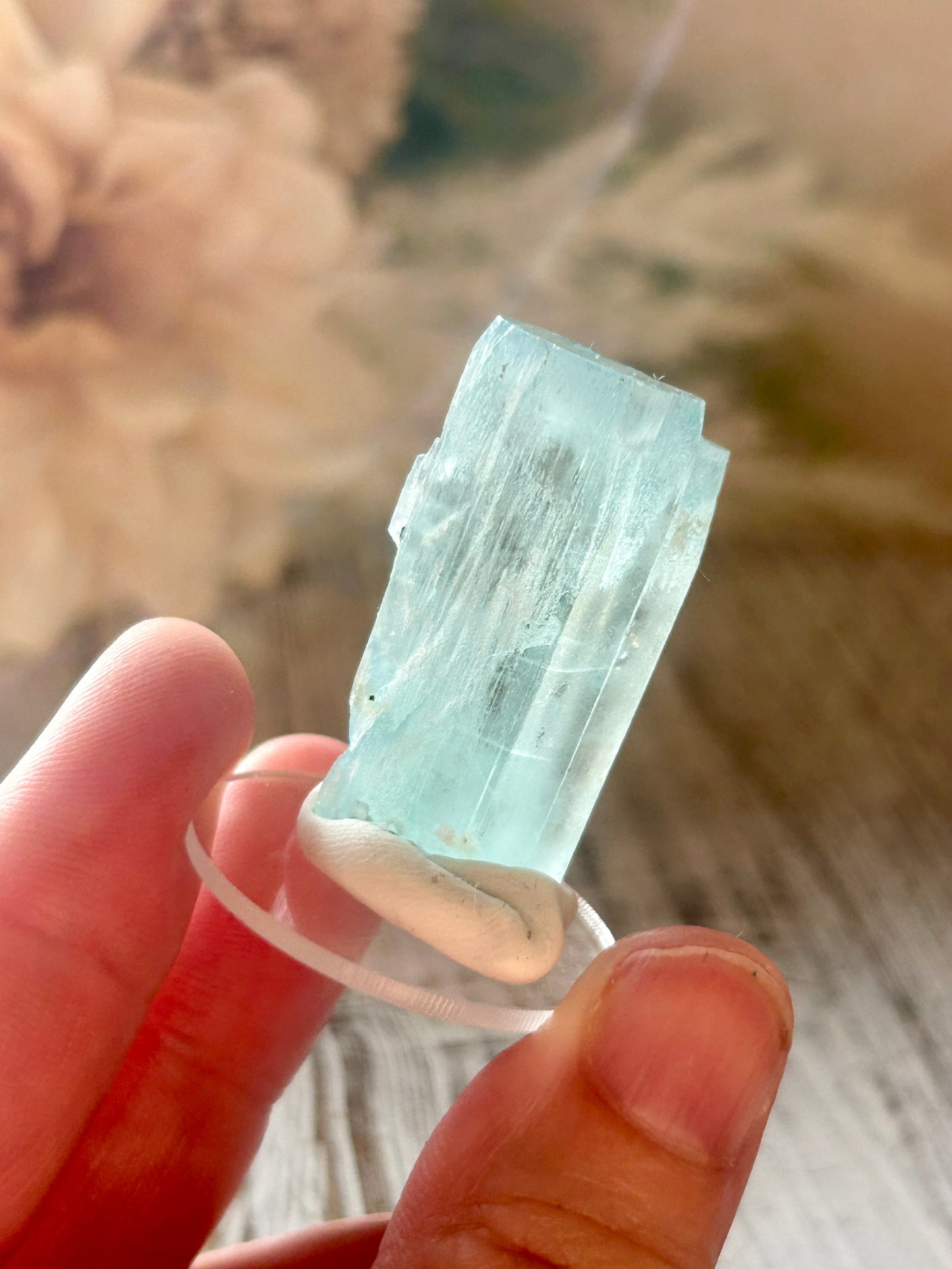 Natural Aquamarine rods from Pakistan with soft blue crystal formations and elongated natural growth.