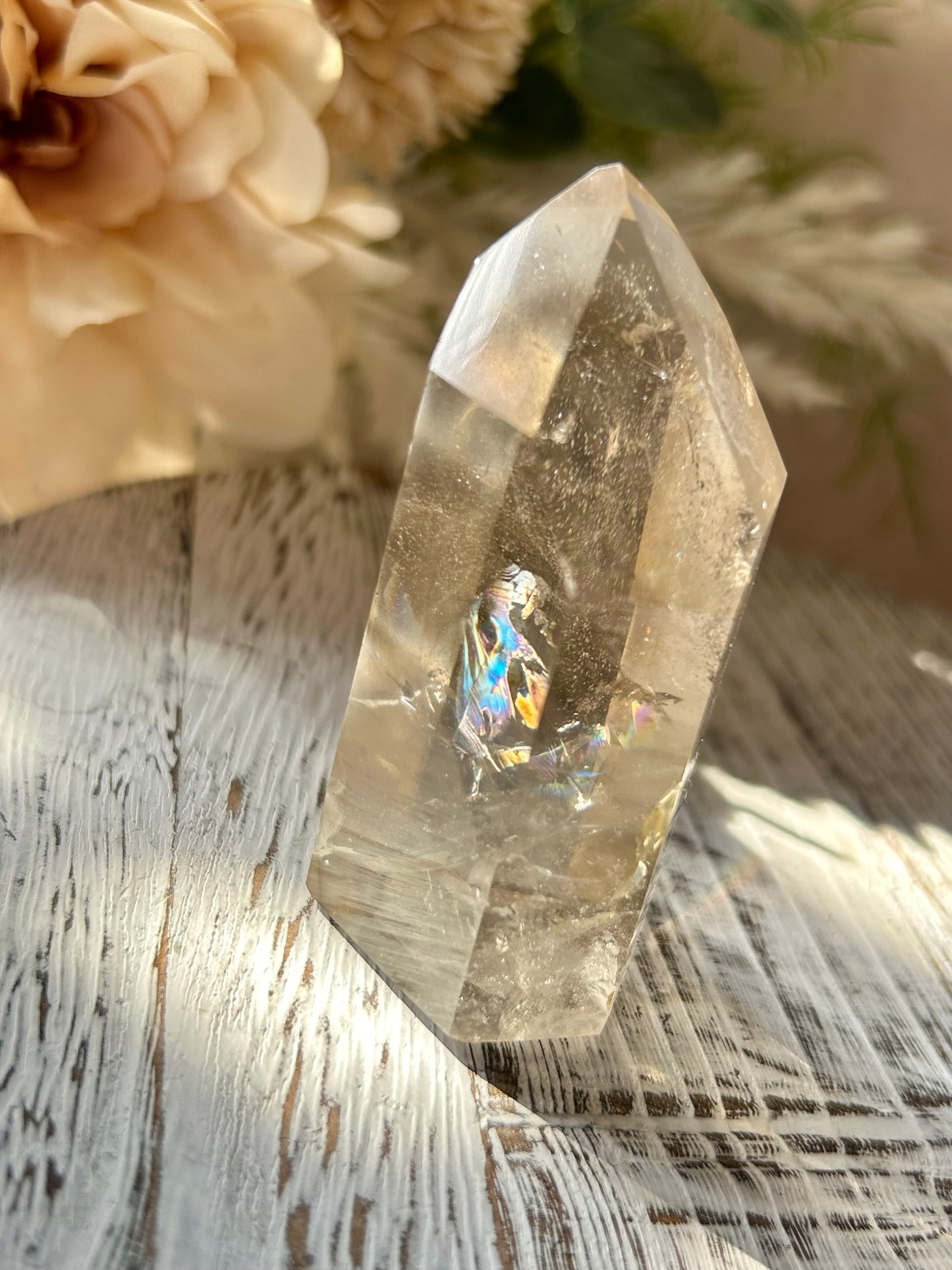 Citrine Tower – Golden  Point with Wispy Inclusions - Rainbow Inclusion