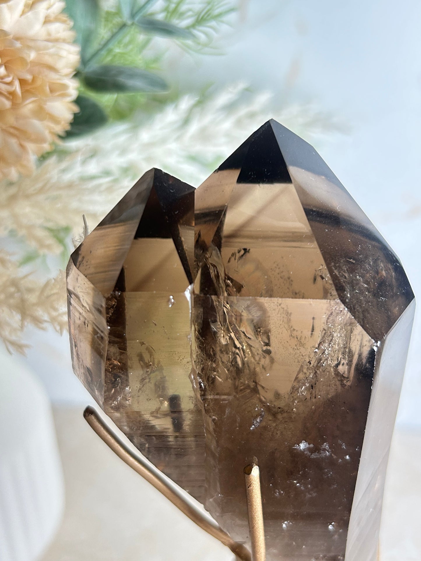 Semi-Polished Smoky Quartz Crystal on Stand – Natural Smoky Quartz Point Display Piece
