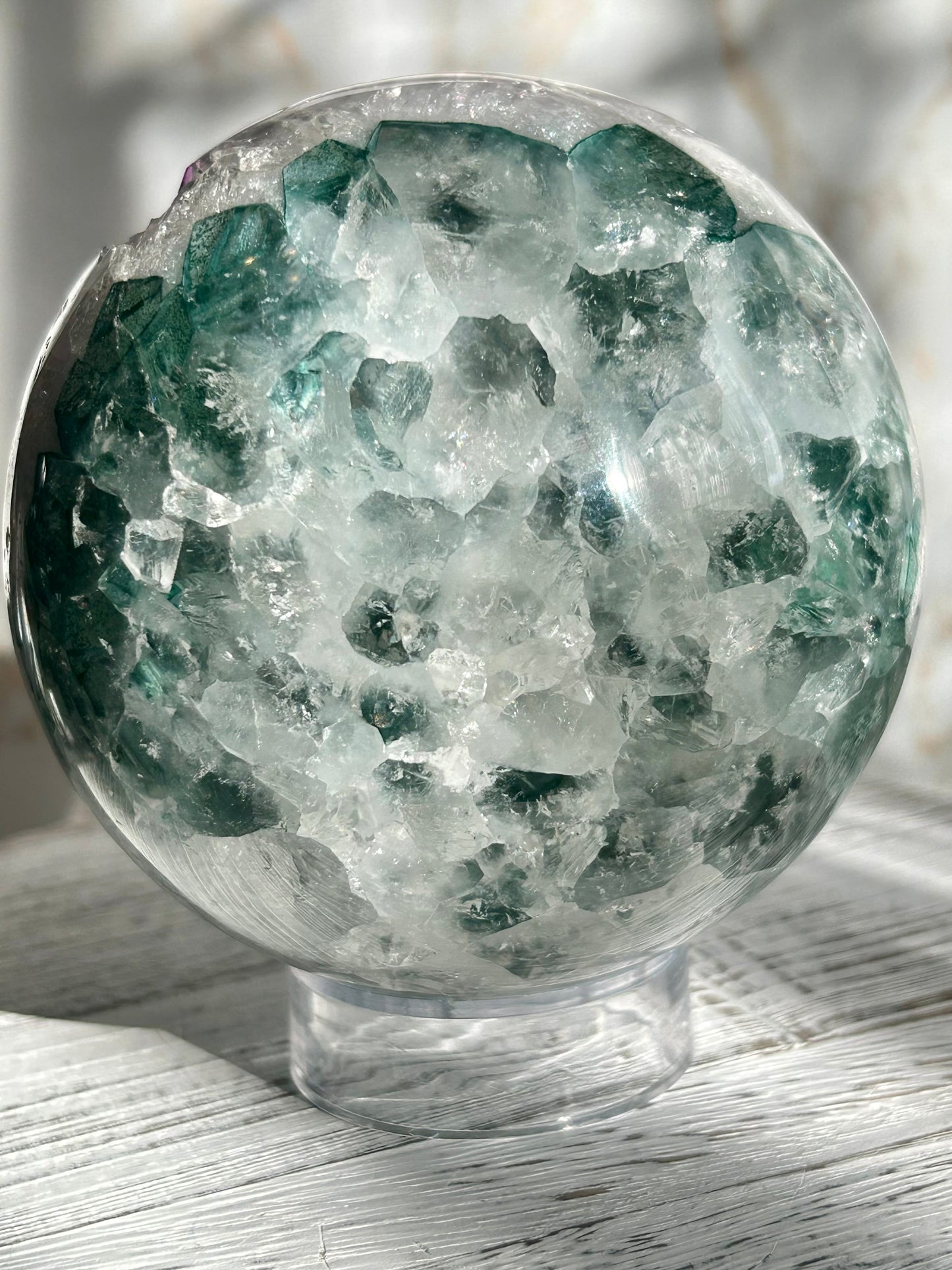 Amethyst Sphere with Natural Green Inclusions – Radiant Clarity & Earth Energy