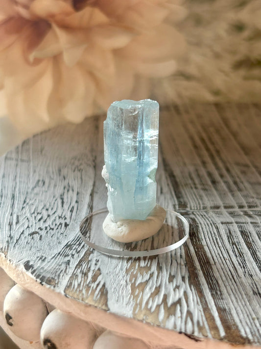 Natural Aquamarine rods from Pakistan with soft blue crystal formations and elongated natural growth.