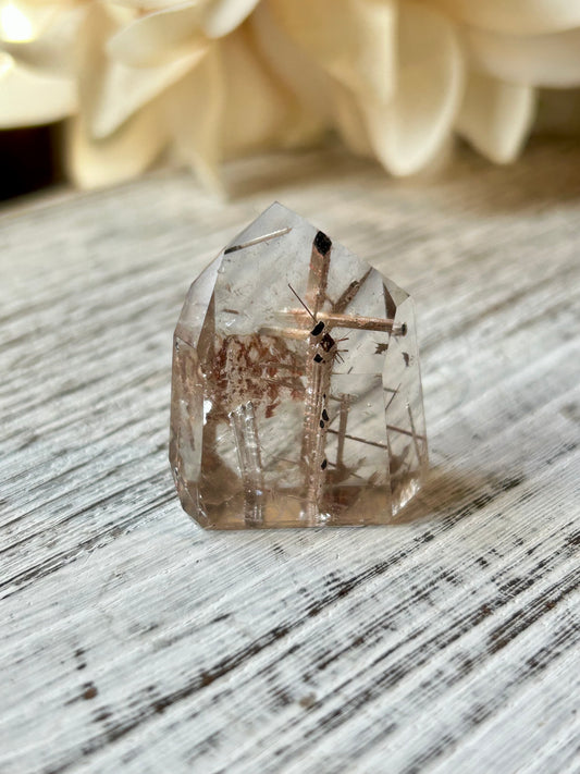 High grade Mini Rutilated Quartz with clear natural Quartz and fine Rutile needle inclusions.