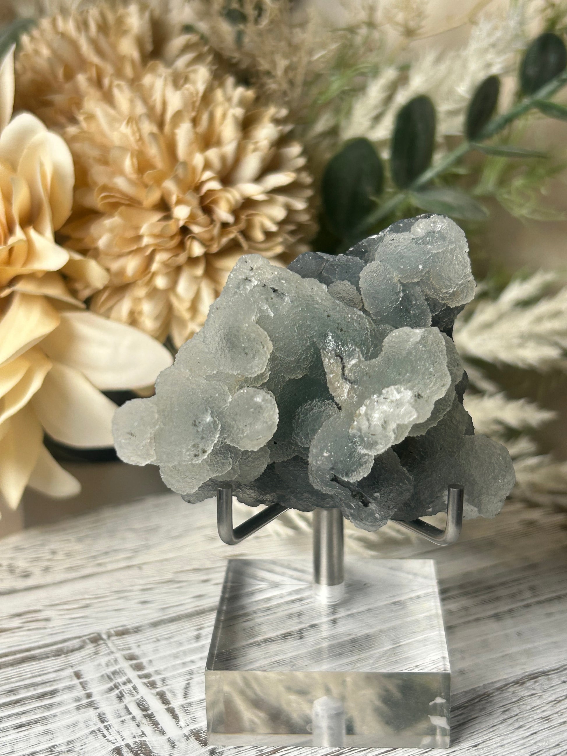 grey chalcedony cluster botryoidal blue grey natural quartz crystal formation mineral specimen
