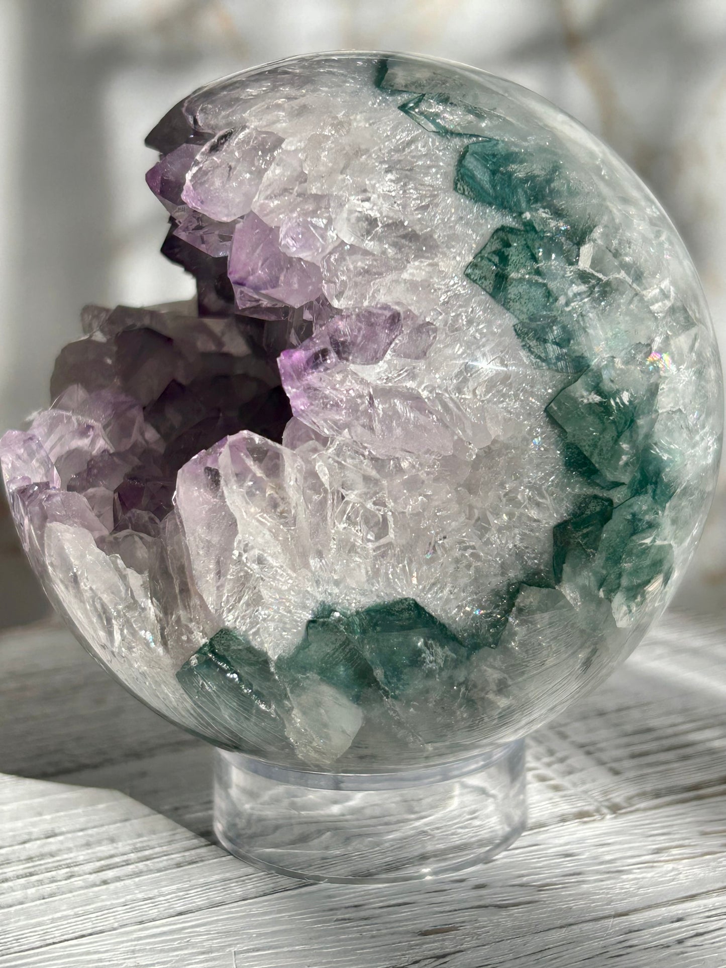 Amethyst Sphere with Natural Green Inclusions – Radiant Clarity & Earth Energy