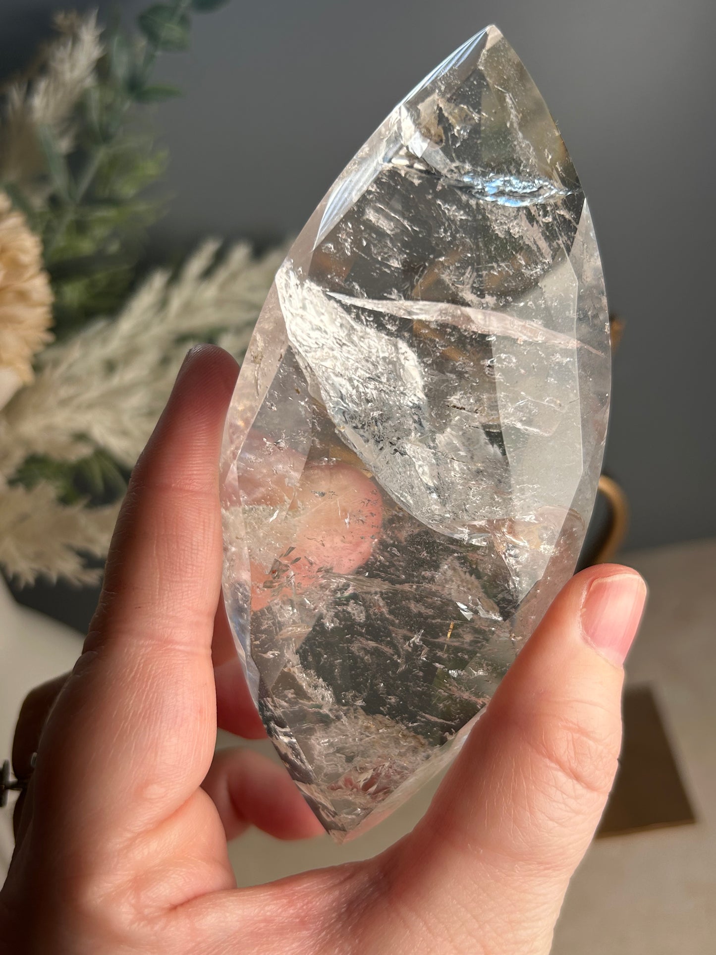 Faceted Clear Quartz Display Crystal on Custom Stand – Natural Quartz Statement Piece