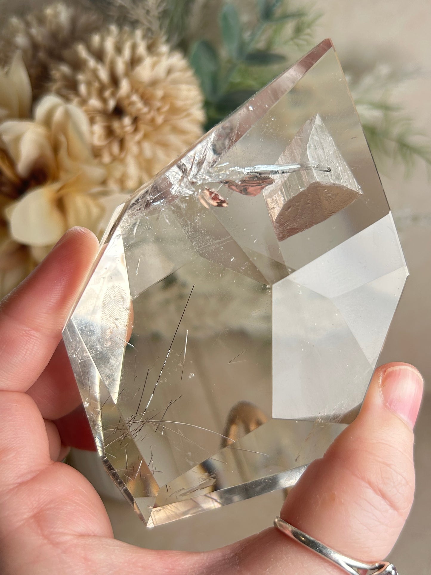 Rutilated Quartz Semi-Polished Statement Piece on Stand | High Clarity Quartz with Fine Rutile | One of a Kind Display Crystal