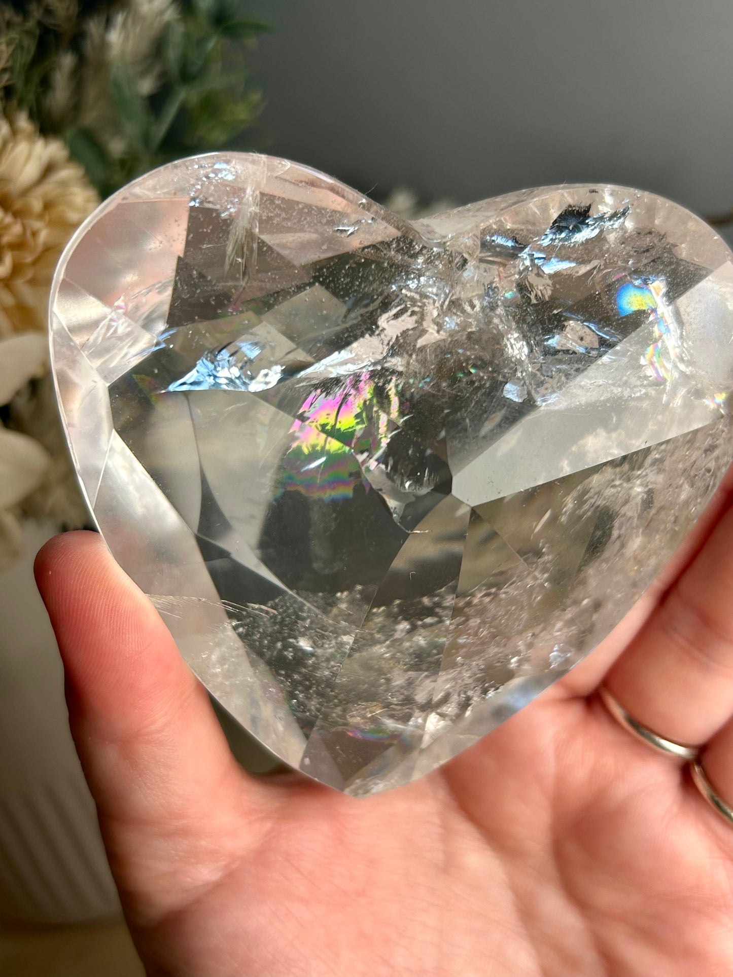 Faceted Clear Quartz Display Crystal on  Spinning Stand – Natural Quartz Statement Piece